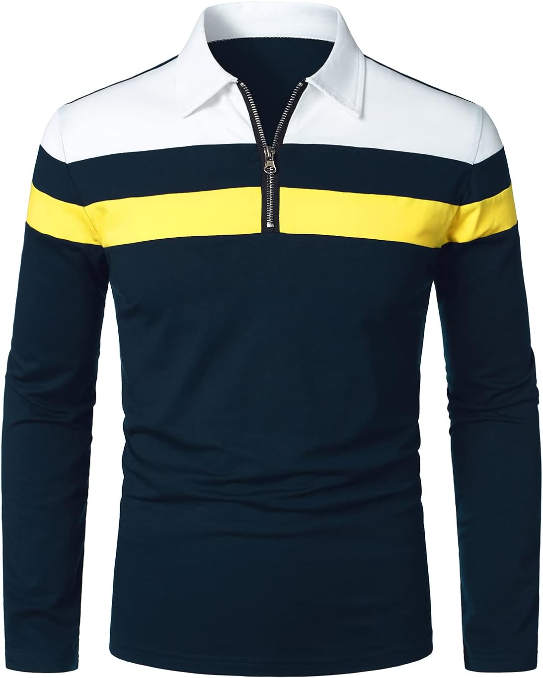 Long Sleeve Polo Shirts Patchwork Cotton