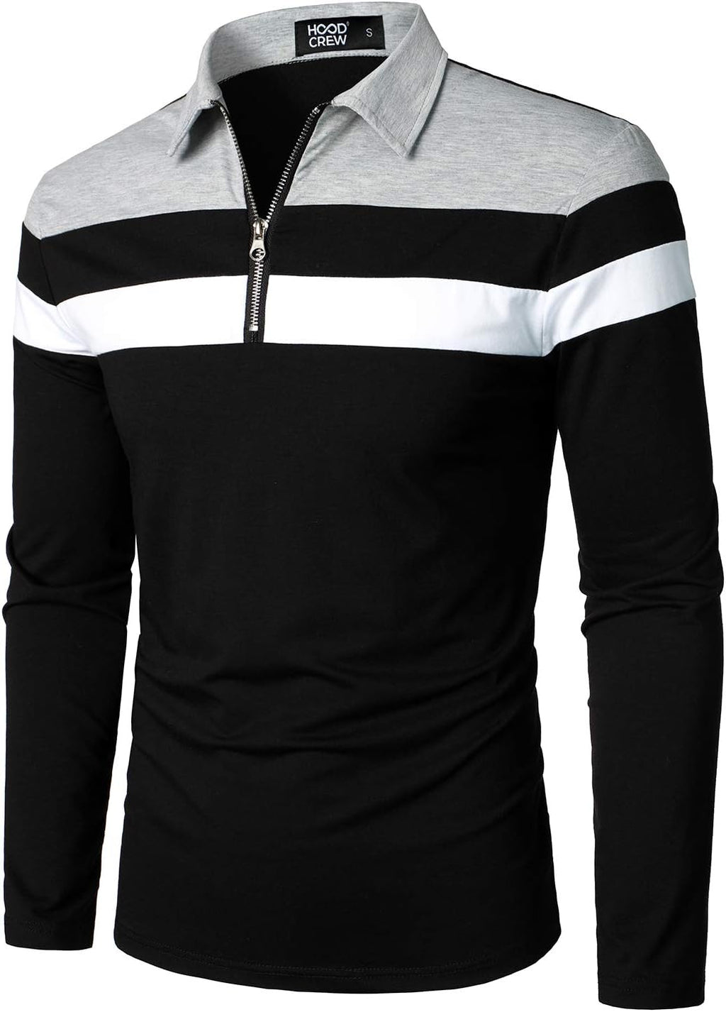 Long Sleeve Polo Shirts Patchwork Cotton