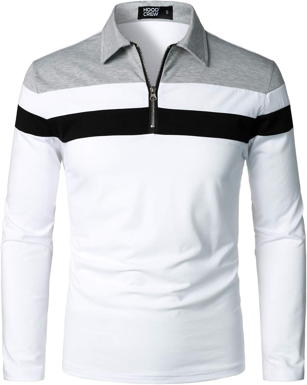 Long Sleeve Polo Shirts Patchwork Cotton