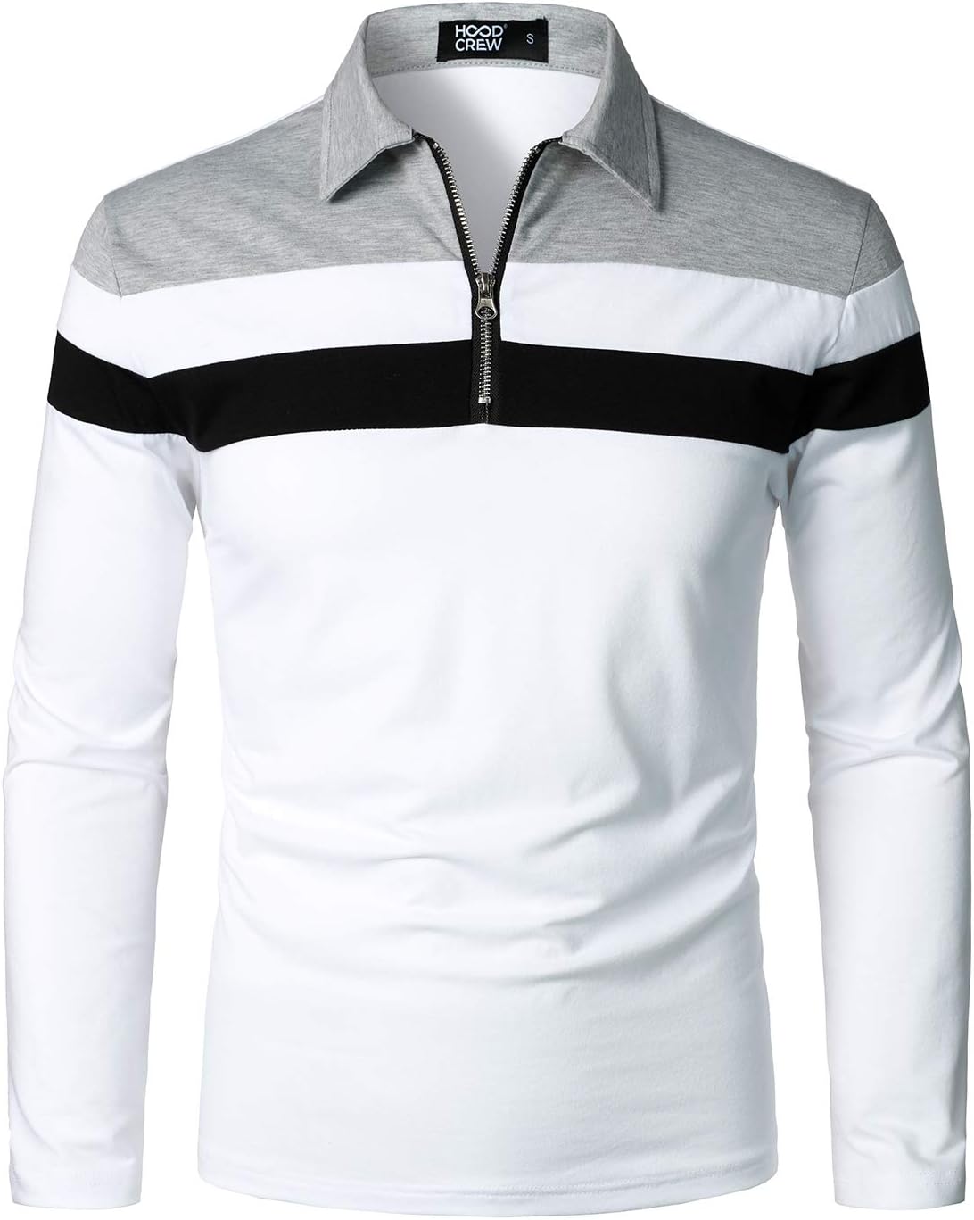 Long Sleeve Polo Shirts Patchwork Cotton