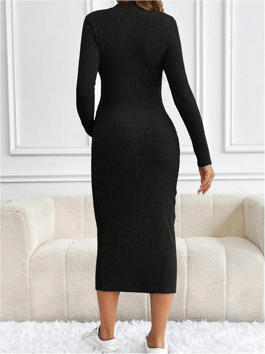 Women'S Maternity Ribbed Knit Mock Turtle Neck Dresses Long Sleeve Bodycon Midi Pregnancy Dress