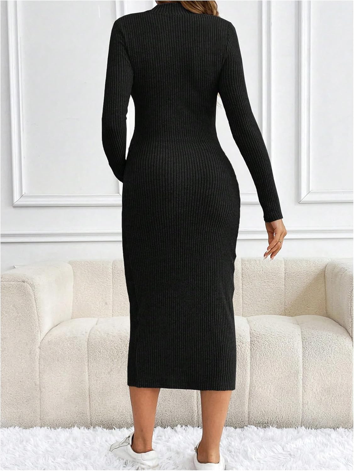 Women'S Maternity Ribbed Knit Mock Turtle Neck Dresses Long Sleeve Bodycon Midi Pregnancy Dress
