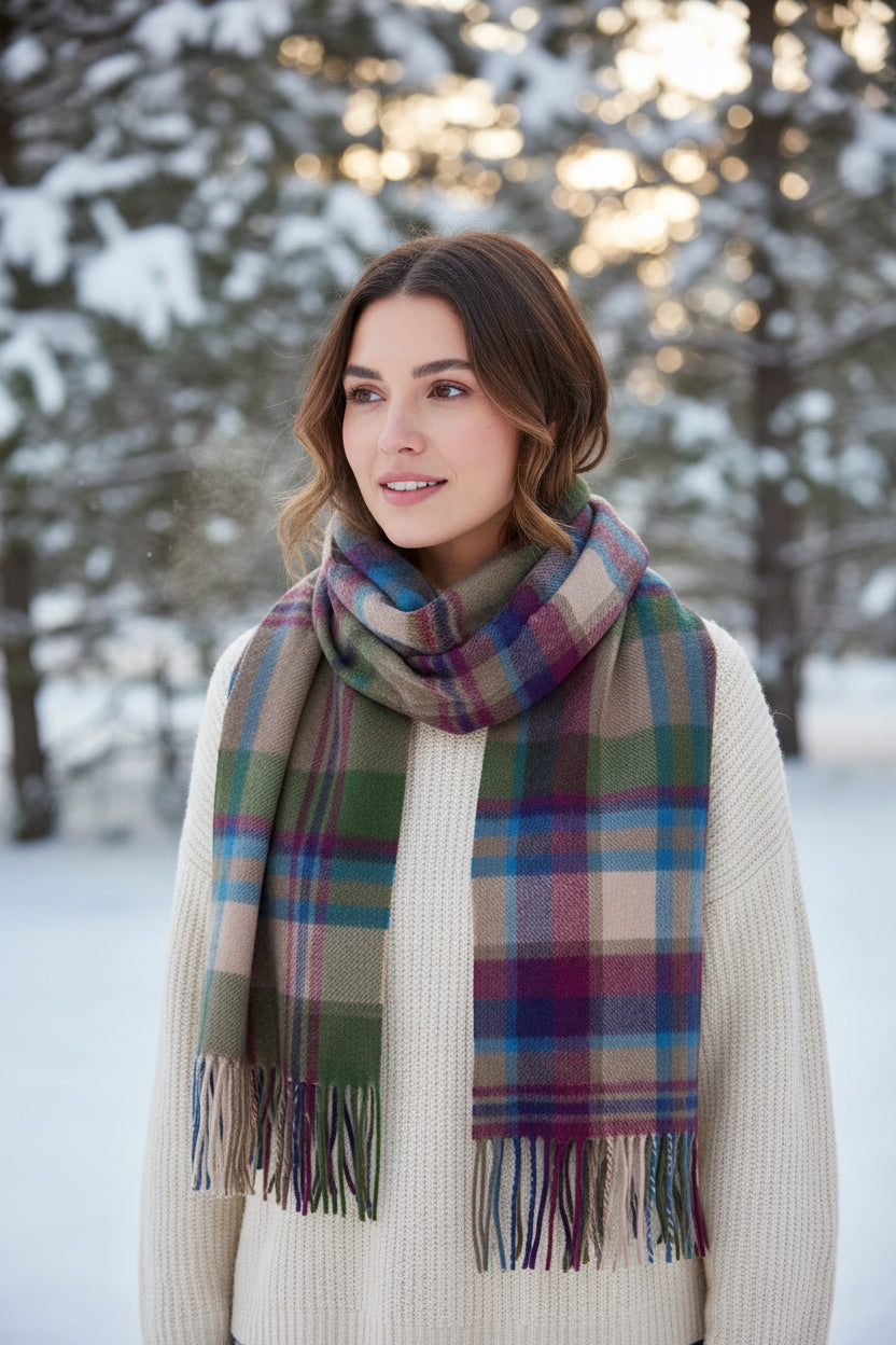 100% Pure Wool Tartan Scarves Shawls and Wraps