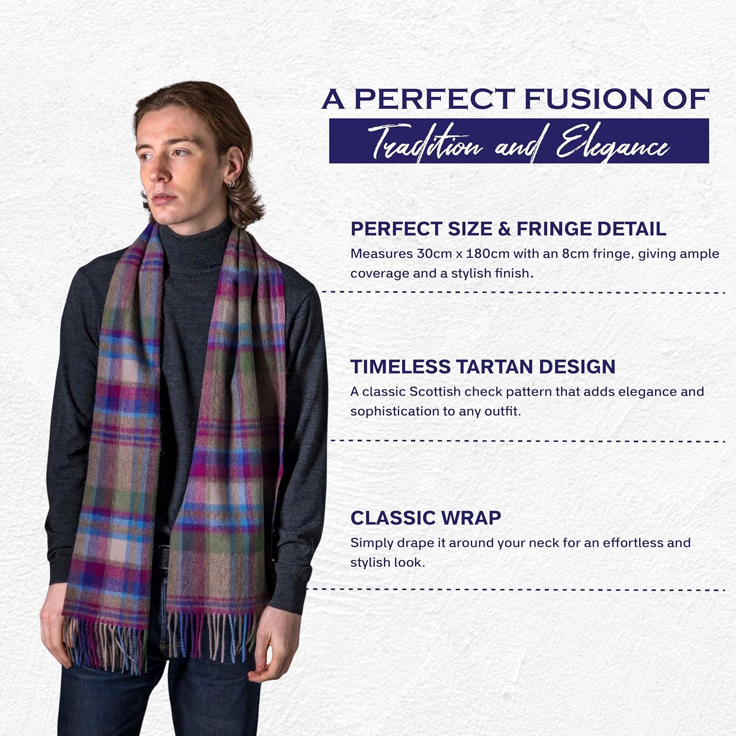 100% Pure Wool Tartan Scarves Shawls and Wraps