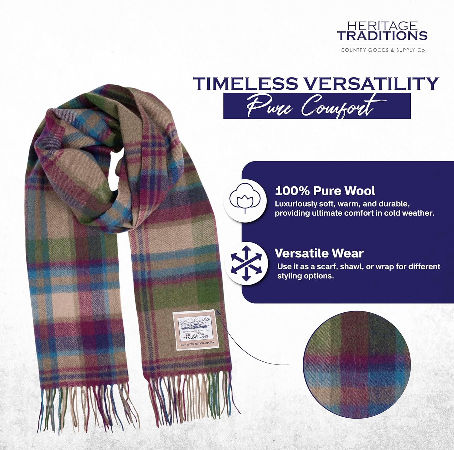 100% Pure Wool Tartan Scarves Shawls and Wraps